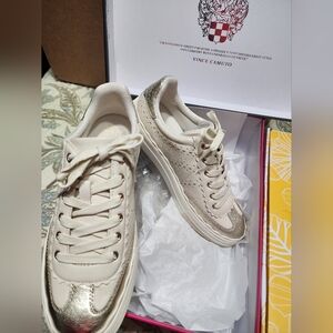 Vince Camuto Cream and Gold Women's Sneakers. New in box, never worn.